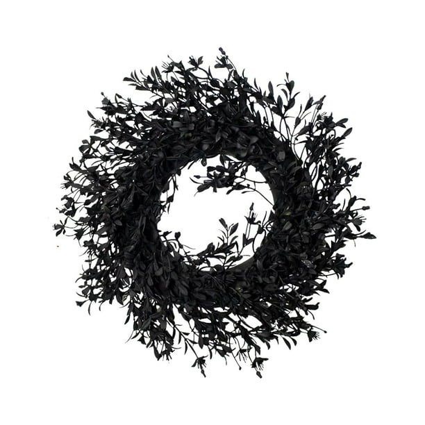 Diseños de festivales: esta corona de 43 x 43 cm crea una fuerte atmósfera de Acción de Gracias y Halloween con bayas brillantes, formas de calabaza y tonos cálidos (negro, rojo, naranja).