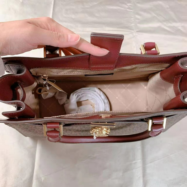 Michael Kors Hamilton Medium Satchel Key Lock Shoulder Bag In Signature  Brown