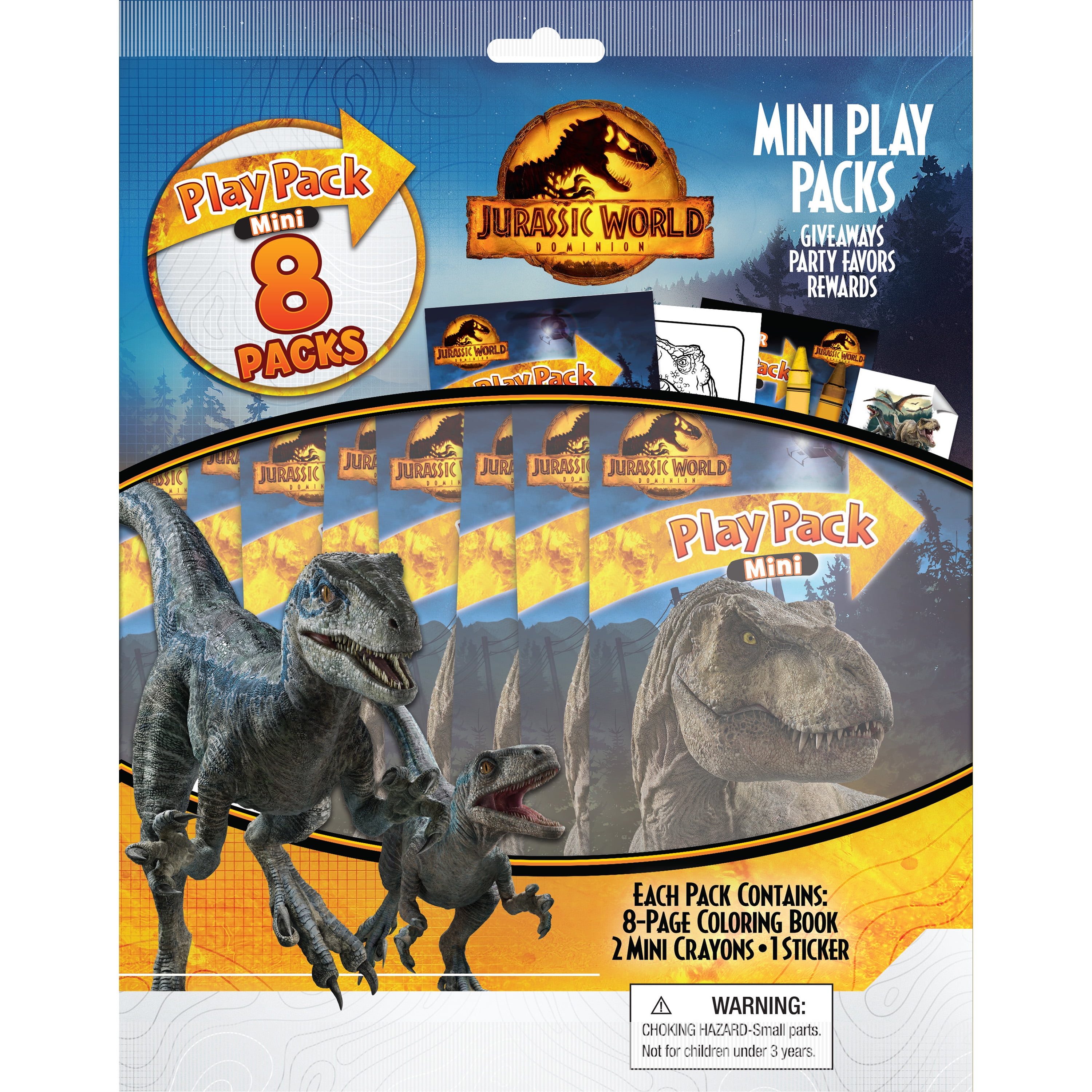 (2 pack) Jurassic World 8 Count Mini Play Pack with Small Coloring Book and Crayons, Paper Party Favors