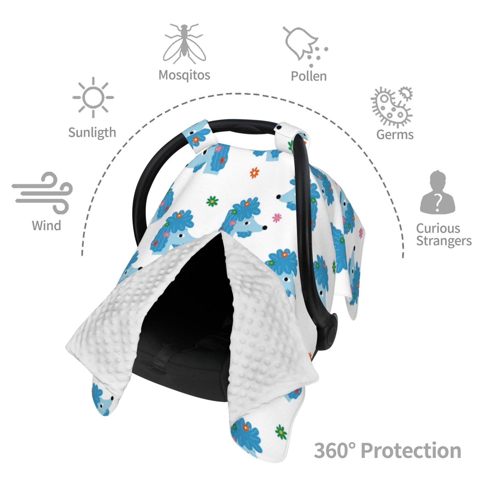 Car Seat Cover Baby - Blue Cute Poodle Dog Flower Breathable Infant Car Seat Cover for Baby Carseat, Lightweight Comfort Baby Essentials Must Haves Newborn Stuff for Girl Boy