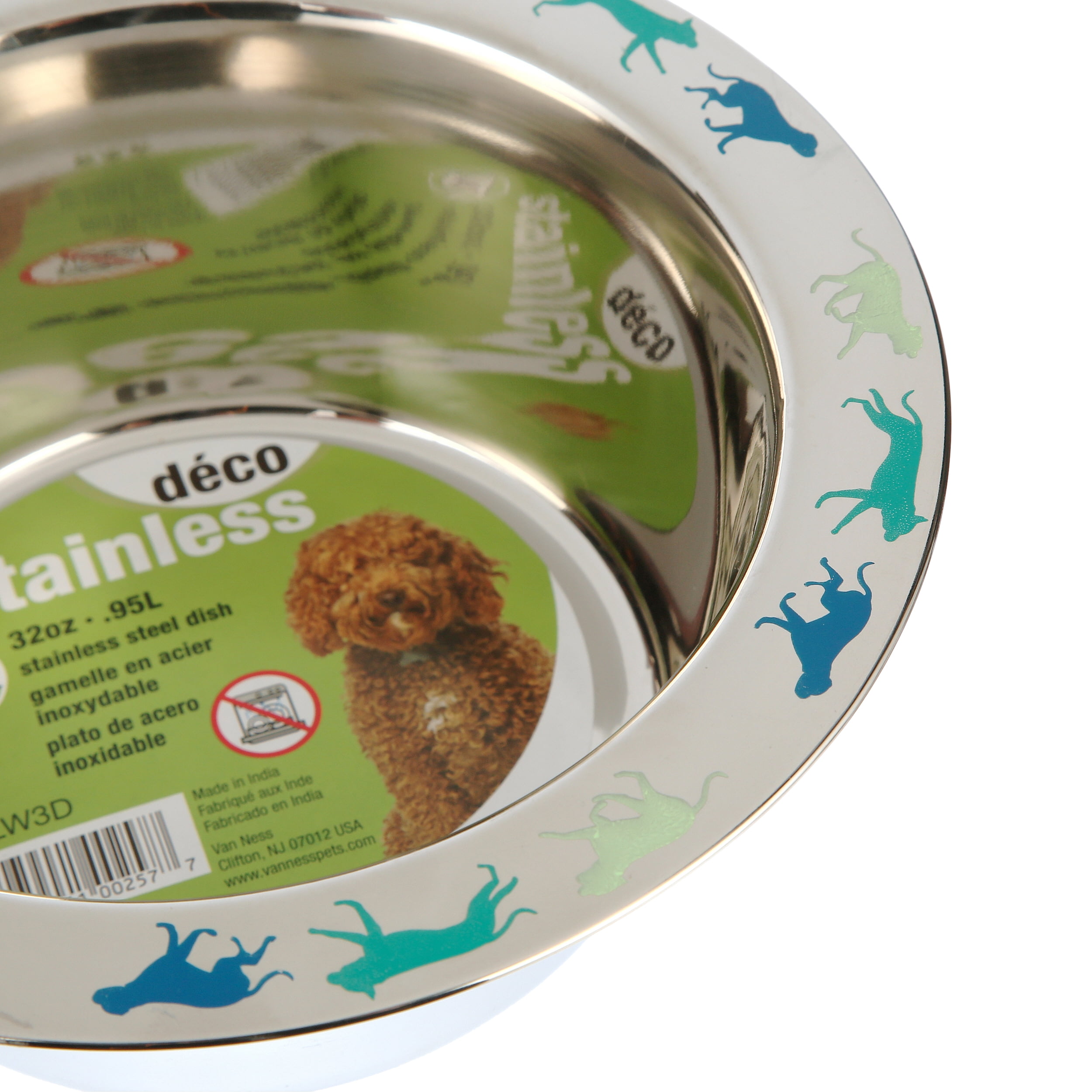 Plat léger décoré Van Ness pour chien en acier inoxydable