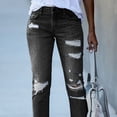 thumbnail image 2 of Pantalones con agujeros para mujer, pantalones desgastados para mujer, pantalones ajustados con dobladillo destrozado, pantalones con dobladillo destrozado, claridad notable, 2 of 9