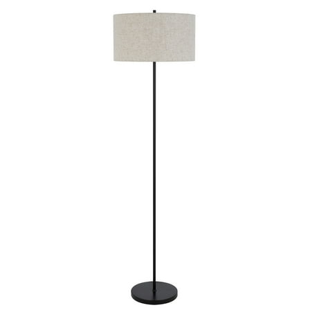 Sie 59 Inch Floor Lamp, White Linen Shade, Round Base, Black Metal Pole