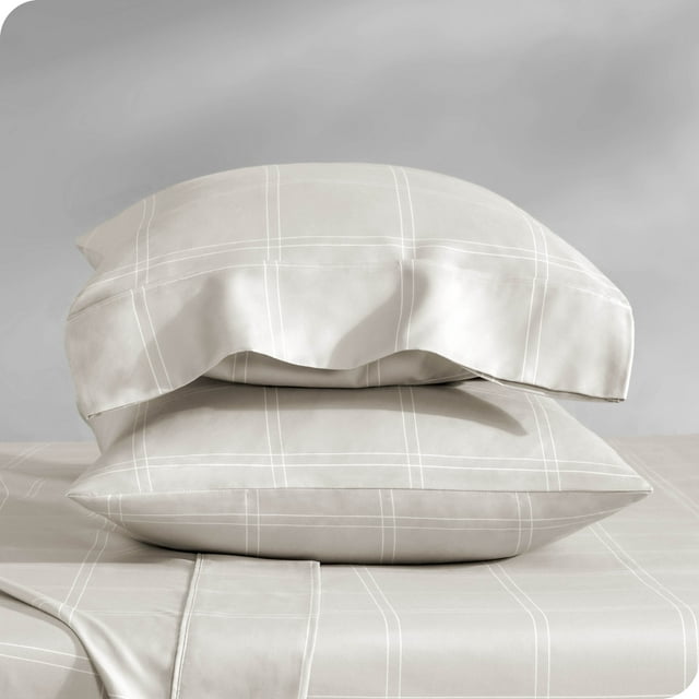 Bare Home Pillowcase Set - Premium 1800 Collection - Double Brushed - Ultra Soft - Standard Size, Modern Plaid - Stone/White, 2 Count