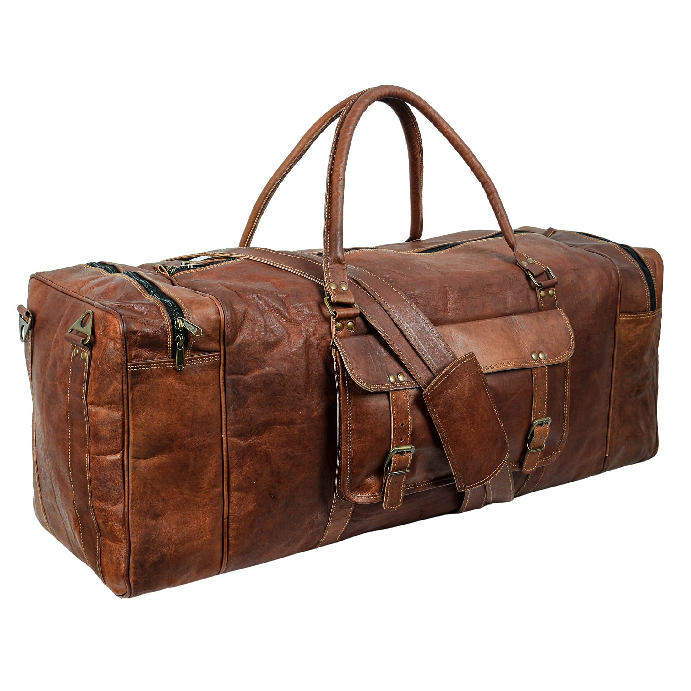 Leather Duffel Weekender Bags Inner Canvas Bag Overnight Travel Carry ...