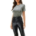 thumbnail image 1 of INSPIRE CHIC Haut de Fête en Velours pour Femmes Col Rond Manches Courtes T-Shirt Décontracté m Gris, 1 of 6