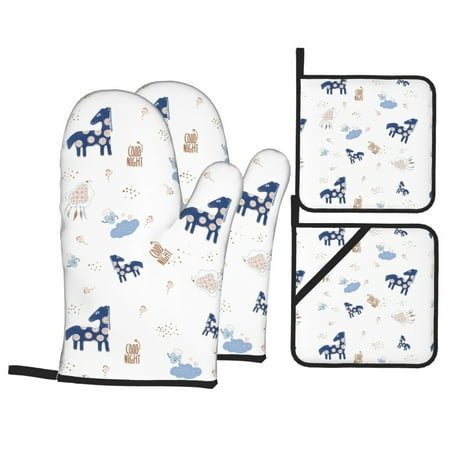 

YFYANG Oven Mitts and Pot Holders Sets 4 Pieces Non-Slip Heat Resistant Dream Horse Graffiti Kitchen Glove Pot Mat for Cooking and Baking