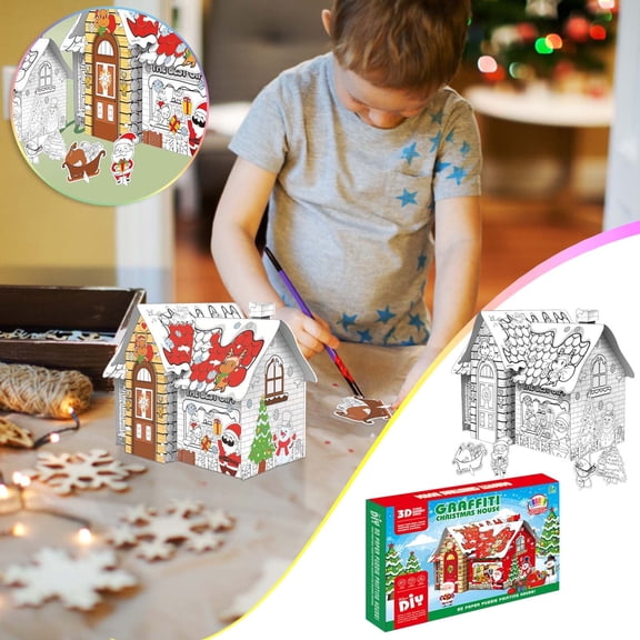 Diy Christmas Playhouse Coloring Cardboard House Fort For Kids Family Activity Art Craft Toy