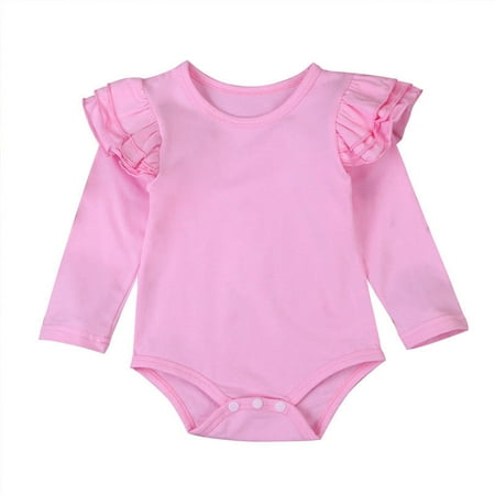 

Newborn Toddler Baby Girls Long Sleeve Romper Bodysuit Jumpsuit Playsuit Solid Color Outfits Clothes