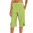 thumbnail image 5 of Bermuda Shorts for Women Linen Capri Pants Knee Length Drawstring Cropped Pants Summer Beach Vacation Long Shorts Army Green 2XL, 5 of 6