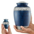 thumbnail image 3 of Reminded Set of 5 Etched Cremation Urns for Human Ashes - 1 Brass Adult + 4 Keepsake Token Size, Blue, 3 of 7