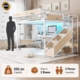 thumbnail image 3 of Bellemave Queen Size Loft Bed with Desk, Stairs and Wardrobe, Metal Gaming Loft Beds with Beside Shelf & Pegboard and LED Light, Heavy Duty High Loft Bed with USB Ports, No Box Spring Required, White, 3 of 10