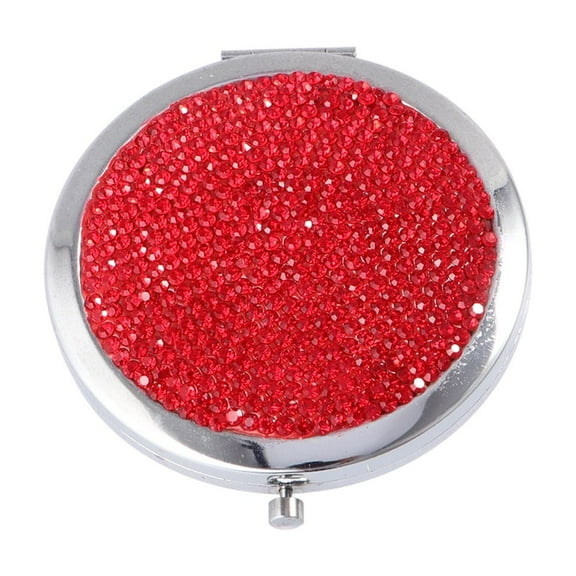 UPKOCH 1pc Creative Folding Mirror Double-sided Cosmetic Mirror Portable Rhinestone Mirror for Girls Women Ladies Red
