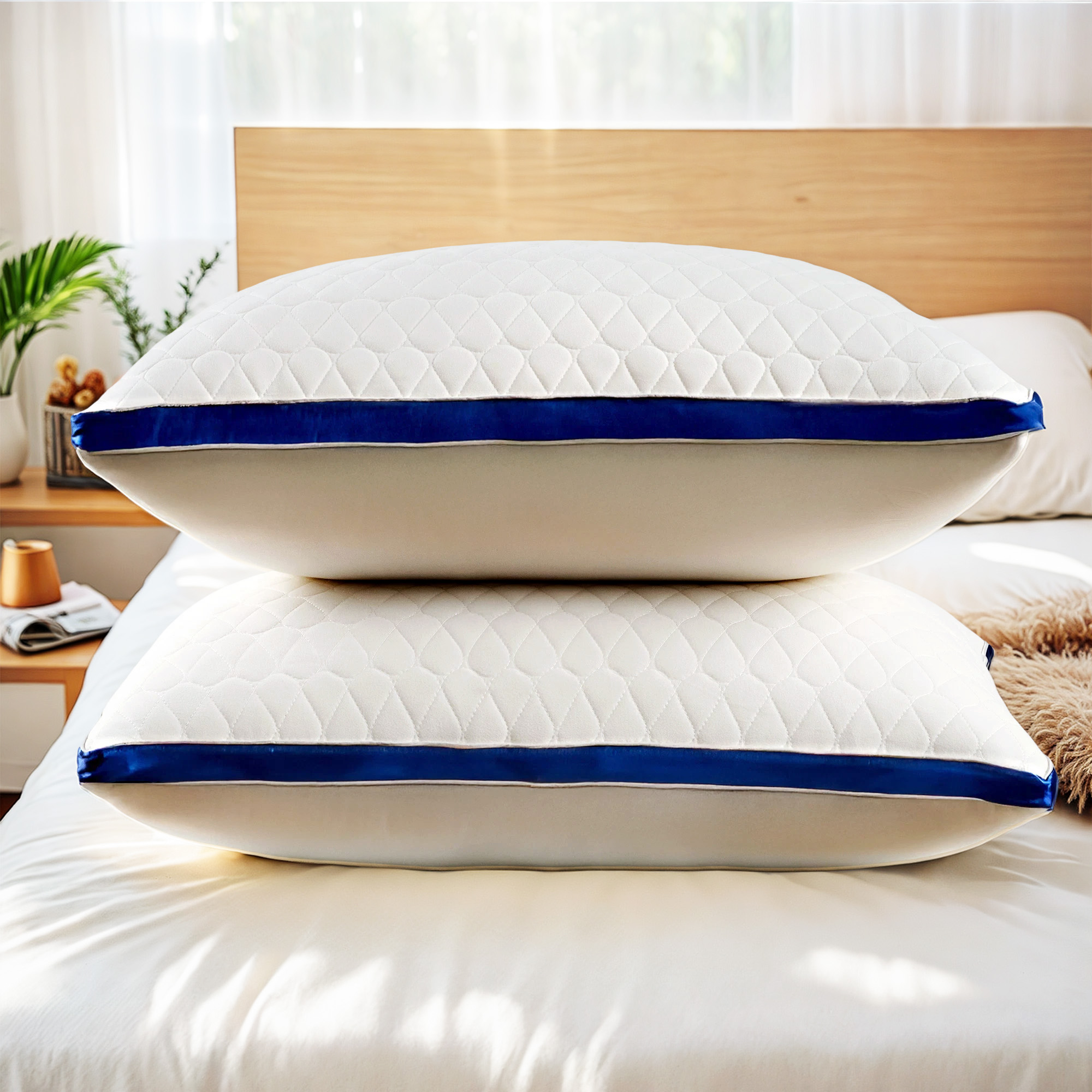 Pillow for Bed, 2 Pack Standard Bed Pillows, Gusseted Quilted Pillows for Side, Back or Stomach Sleepers