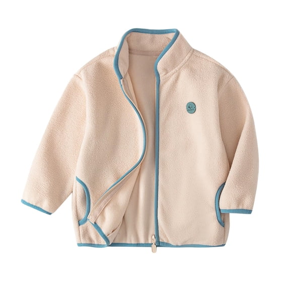 Efsteb Toddler Fleece Jacket Kids Lightweight Outerwear Boys Girls Long Sleeve Zipper Jackets Fall Winter Coat 4-12 Years (Beige,5 Years)