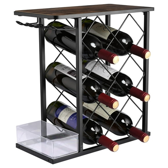 SortWise Tabletop Wood Wine Rack with Glass Holder for 8 Bottles and 4 Glasses