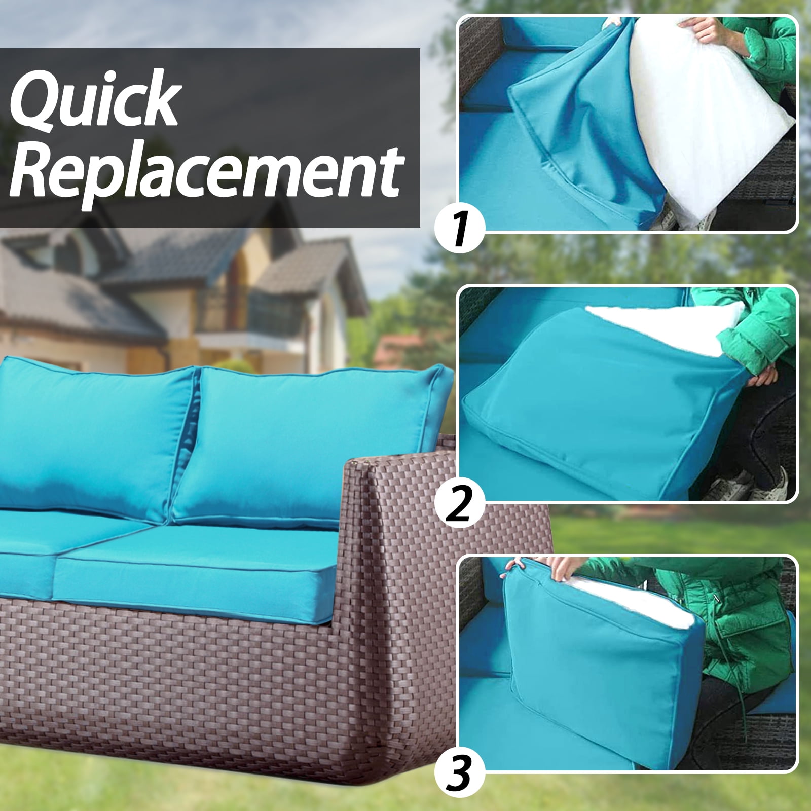 FKS LIFE Patio Cushion Covers Replacement Outdoor Patio Seat Cushion Covers Waterproof Back Cushion Slipcovers 25.6×25.6×3.94inches(4 Pack)