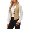 thumbnail image 4 of INSPIRE CHIC Jacquard Steampunk Vest for Women's U Neck Single Breasted Floral Gothic Waistcoat S Khaki, 4 of 6