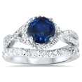 thumbnail image 2 of Sparkle Jewels Men's & Women's 14K White Gold Finish Round Cut Blue CZ Trio Ring Set, 2 of 6