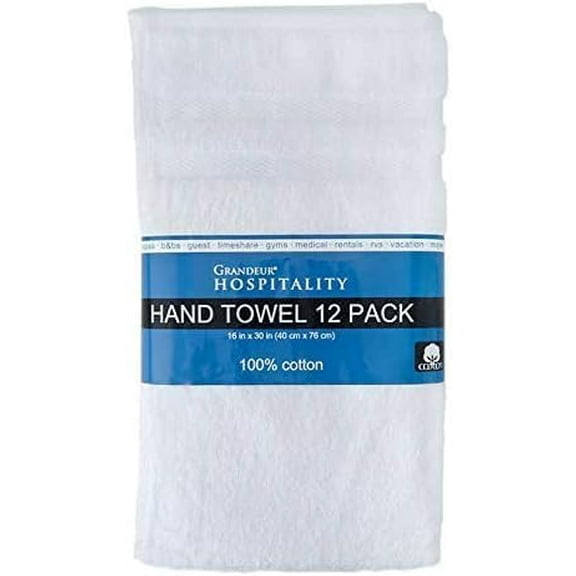 Grandeur Hospitality Towels 12 Pack 100% Ring Spun Cotton Soft-Durable-Absorbent Hand Towels