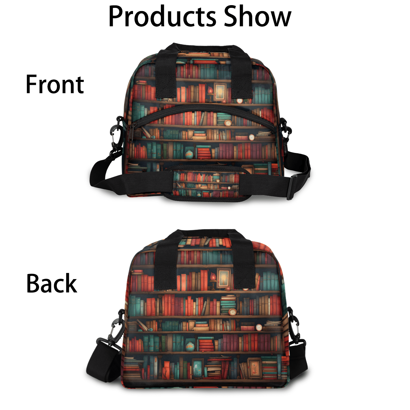 Herdesigns Bookshelf Insulated Lunch Bag for Women Men Adults Large Reusable Lunch Box Leakproof Portable Cooler Tote Bags with Adjustable Shoulder Strap