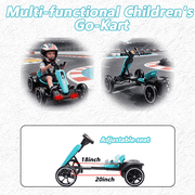 Juuar 12V Pedal Go Kart for Kids Age 3+, 4 Wheel Folding Ride on Car with Lights & Music, Up to 3 MPH, 2 x 390W Powered Fun Electric Vehicles Toys Gifts for Boys Girls, Light Blue
