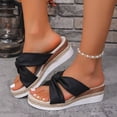 thumbnail image 2 of Womens Platform Wedge Sandals 2026 Summer Trendy Soft Leather Bowtie Open Toe Espadrilles Casual Heeled Slides Slip on Beach Shoes Black Size 7, 2 of 5