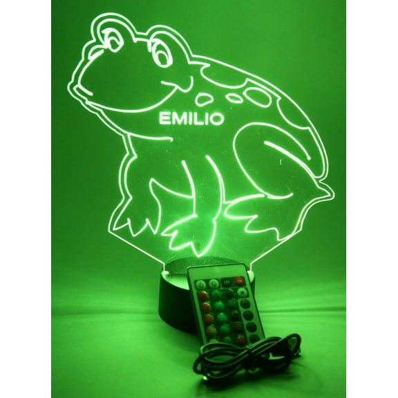 Frog Light Up Lamp LED Personalized Name Night Light Engraved Leaping Toad Table Lamp, Our Newest Feature - It's WOW, With Remote, 16 Color Options, Dimmer, Free Engraved, Great Gift