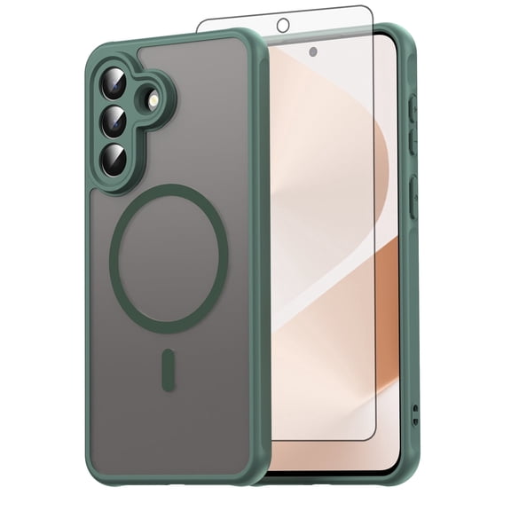 Asuwish Phone Case Compatible with Samsung Galaxy A57 5G Magnetic ring Translucent Matte Anti-fingerprint Back Military Grade DropProof Shockproof Protective Cell Cover A 57 Women Men Green