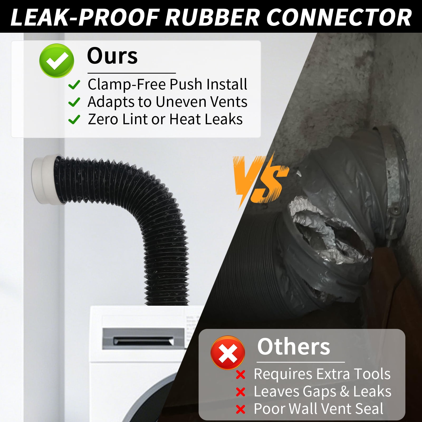4in 8ft Dryer Vent Hose Kit with Rubber Seals & 90° Elbow for Tight Spaces
