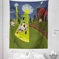 thumbnail image 1 of Cartoon Tapestry, Farm Warehouse Grass Fences Cow Alien Abduction Funny Comics Image Art Print, Fabric Wall Hanging Decor for Bedroom Living Room Dorm, 5 Sizes, Multicolor, by Ambesonne, 1 of 1