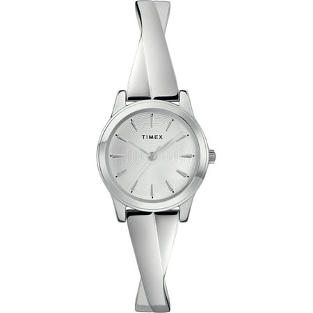 Timex Women's Stretch Bangle Crisscross 25mm Silver-Tone Expansion Band Watch