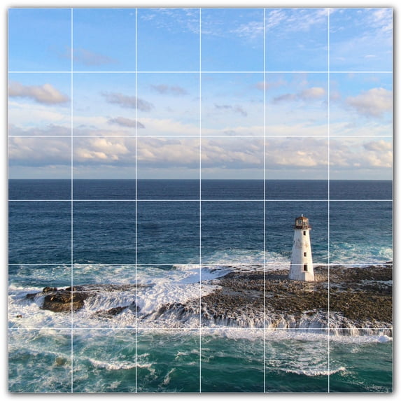 Picture-Tiles.com: Lighthouse Ceramic Tile Wall Mural WAL500823-66L. 48"W x 48"H using (36) 8" x 8" Ceramic Tiles-Satin Finish