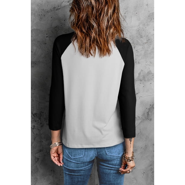 ABPHQTO Top negro con bloques de color y estampado gráfico de camión calabaza Happy Fall Yall para mujer