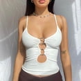 thumbnail image 2 of Honeeladyy - Camiseta sin mangas con cuello en U profundo y corte bajo para mujer, con fruncido en el o-ring, elástica, sin mangas, 2 of 5