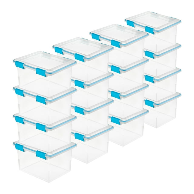 Sterilite Contenant de Rangement Empilable Transparent de 32 Qt avec Couvercle à Joint, Lot de 16