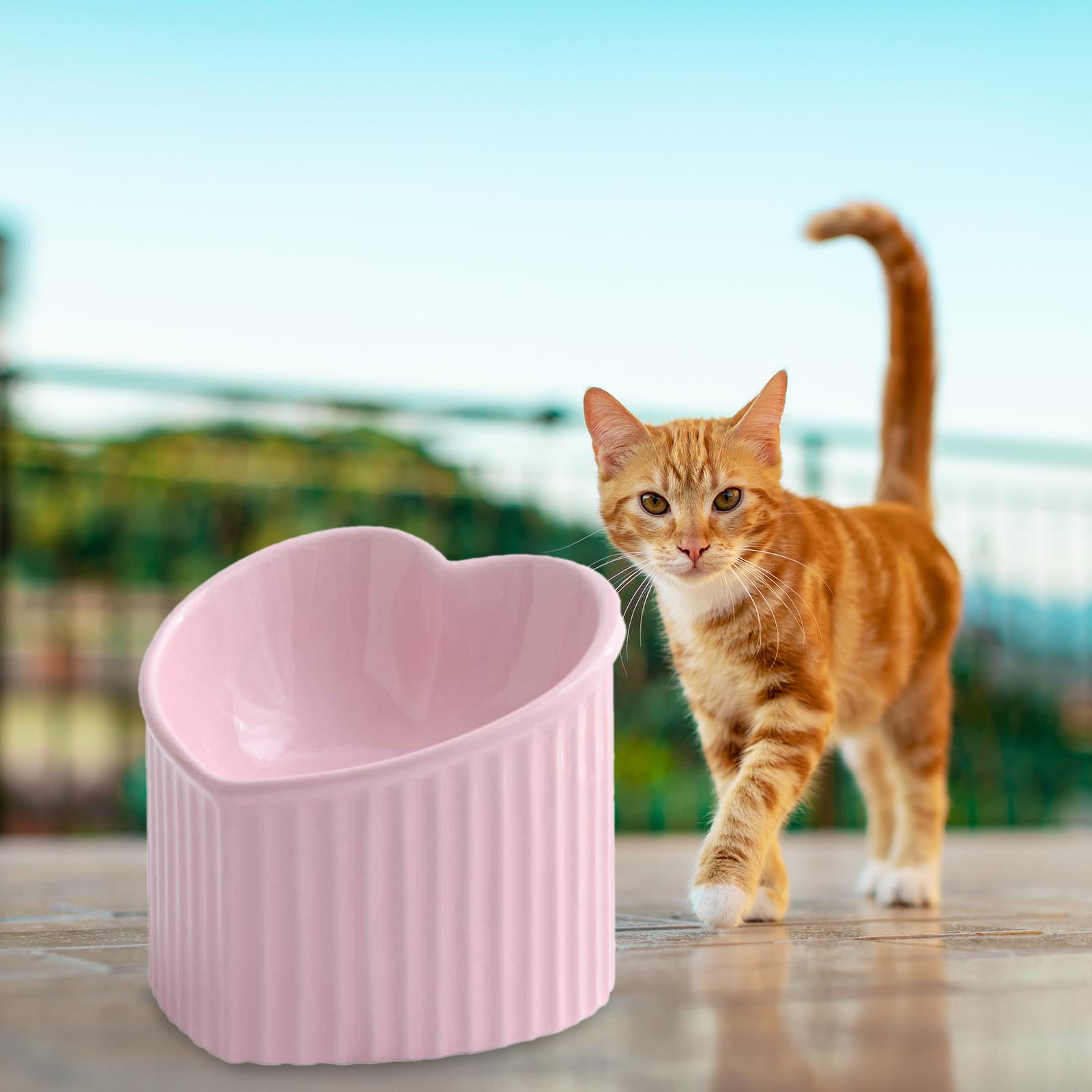 Ceramic Tilted Elevated Cat Bowl Heart Shape Porcelain Easily Wash Food