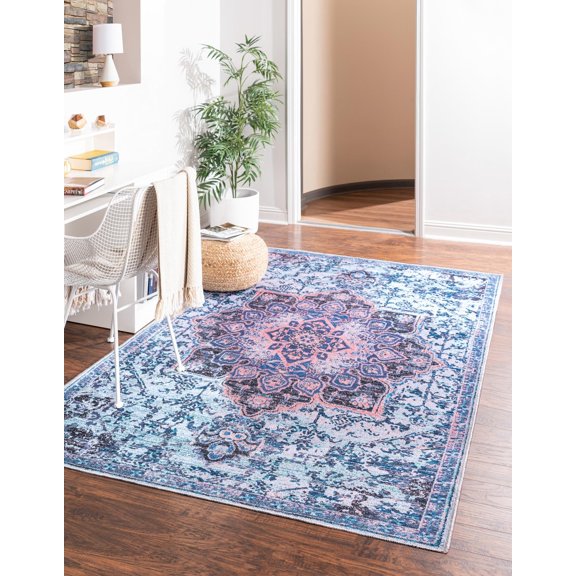 Unique Loom Roma Renaissance Washable Rug ,7' 3" x 10' 0",Light Blue