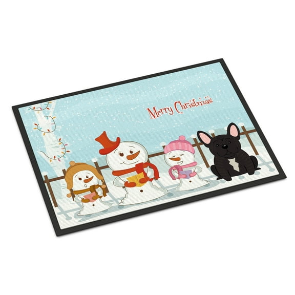 Merry Christmas Carolers French Bulldog Brindle Door Mat