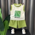 thumbnail image 5 of Conjuntos de camiseta sin mangas con cuello redondo para verano para hombre y mujer, conjunto de dos piezas con estampado de dinosaurio para niños, camiseta fina sin mangas con cuello redondo y pantal, 5 of 5