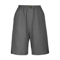 thumbnail image 4 of felwors Women's Elastic Waist Button Fly Wide Leg Shorts Linen Blend Side Slit Summer Casual Culottes (Grey, XL), 4 of 5