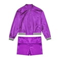 thumbnail image 3 of TiaoBug Kids Boys Girls Jazz Dance Costumes Shiny Metallic Long Sleeves Outerwear And Dance Shorts Sports Set Purple 6, 3 of 5