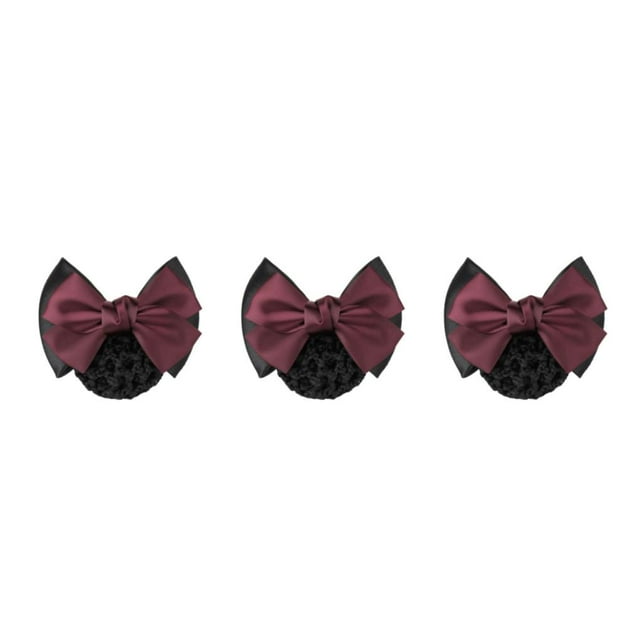 Guardoinrt Wide Application Bow Hair Net For Chic And Professional Appearance Good Gifts Two Bows-wine red 3Set