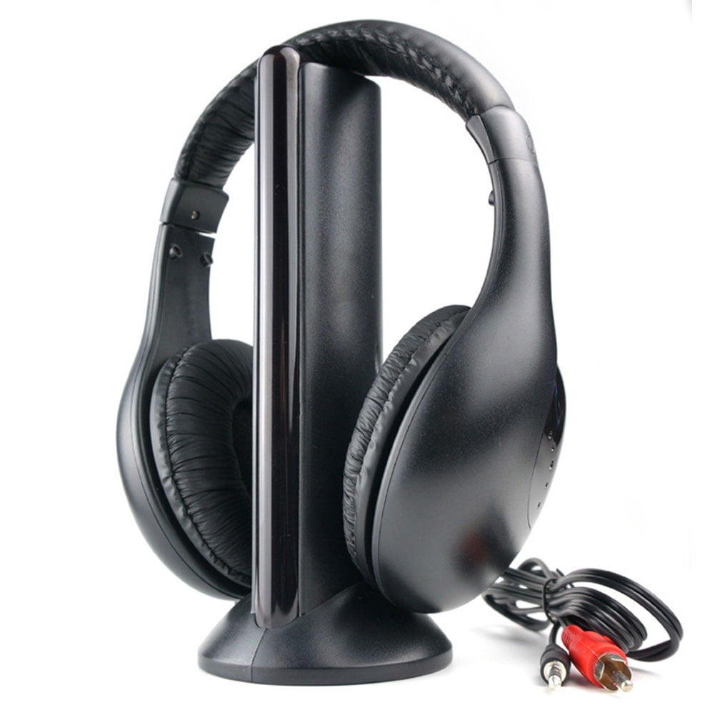 HEVIRGO 5 in 1 Hi-Fi Wireless Headphones with FM Transmitter for TV Watching, FM Radio Headsets 100ft Range for TV DVD MP3 CD MP4 PC