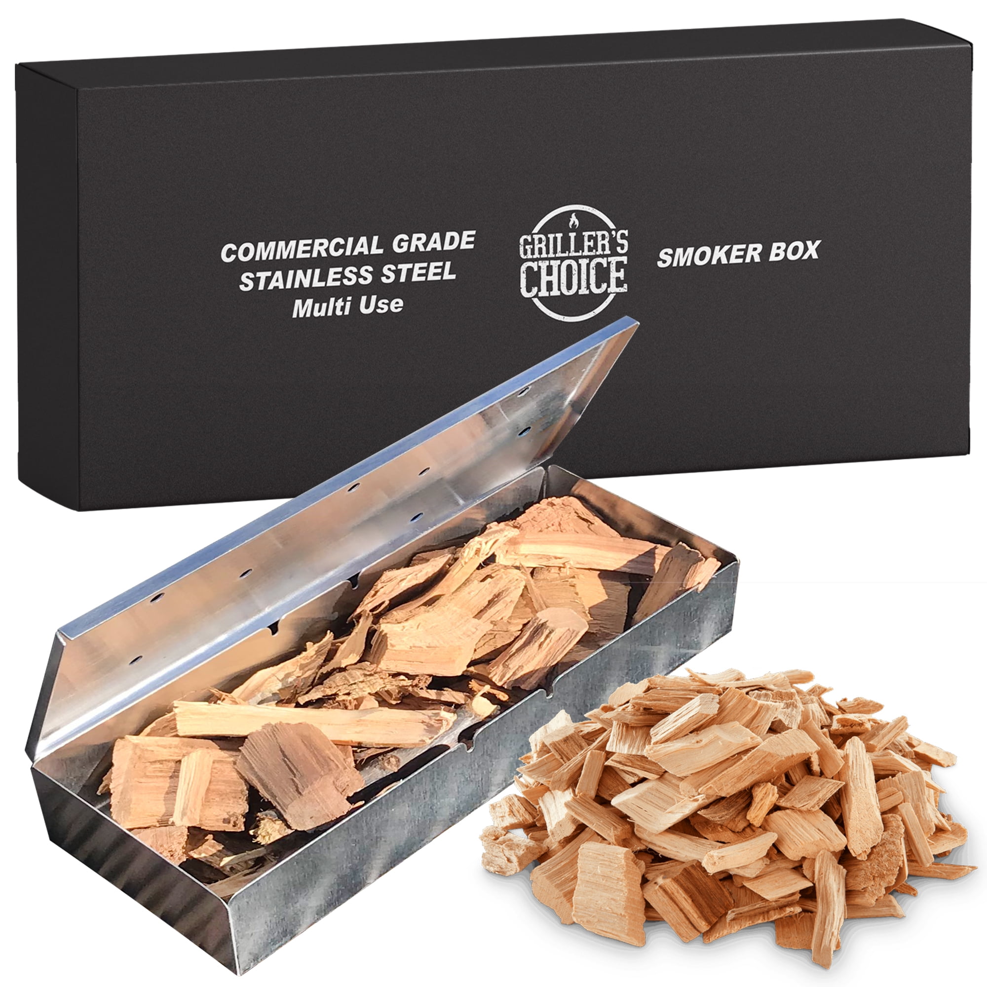 Griller's Choice Smoker Wood Chip Box for BBQ Grill. Add Wood Chips to Tray for the Best Tasting Barbeque. Stainless Steel Box