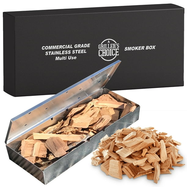 Griller's Choice Smoker Wood Chip Box for BBQ Grill. Add Wood Chips to