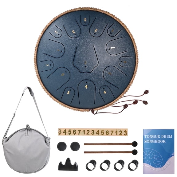 Steel Tongue Drum-14" 15 Note Tongue Pan Drums for Adults, C Major, Carry Bag, Navy Blue