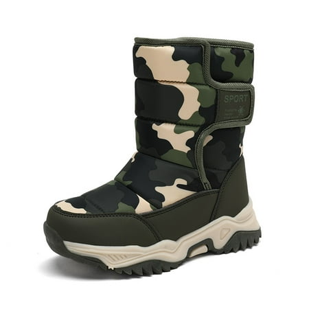 

Boys Girls Snow Boots Toddler Outdoor Winter Warm Waterproof Anti-Slip Anti-Collision Calf Hight Slip Resistant Cold Weather Fur Lined Shoes Skiing Bootie (Toddler/Little Kid/Big Kid) Green camo 27