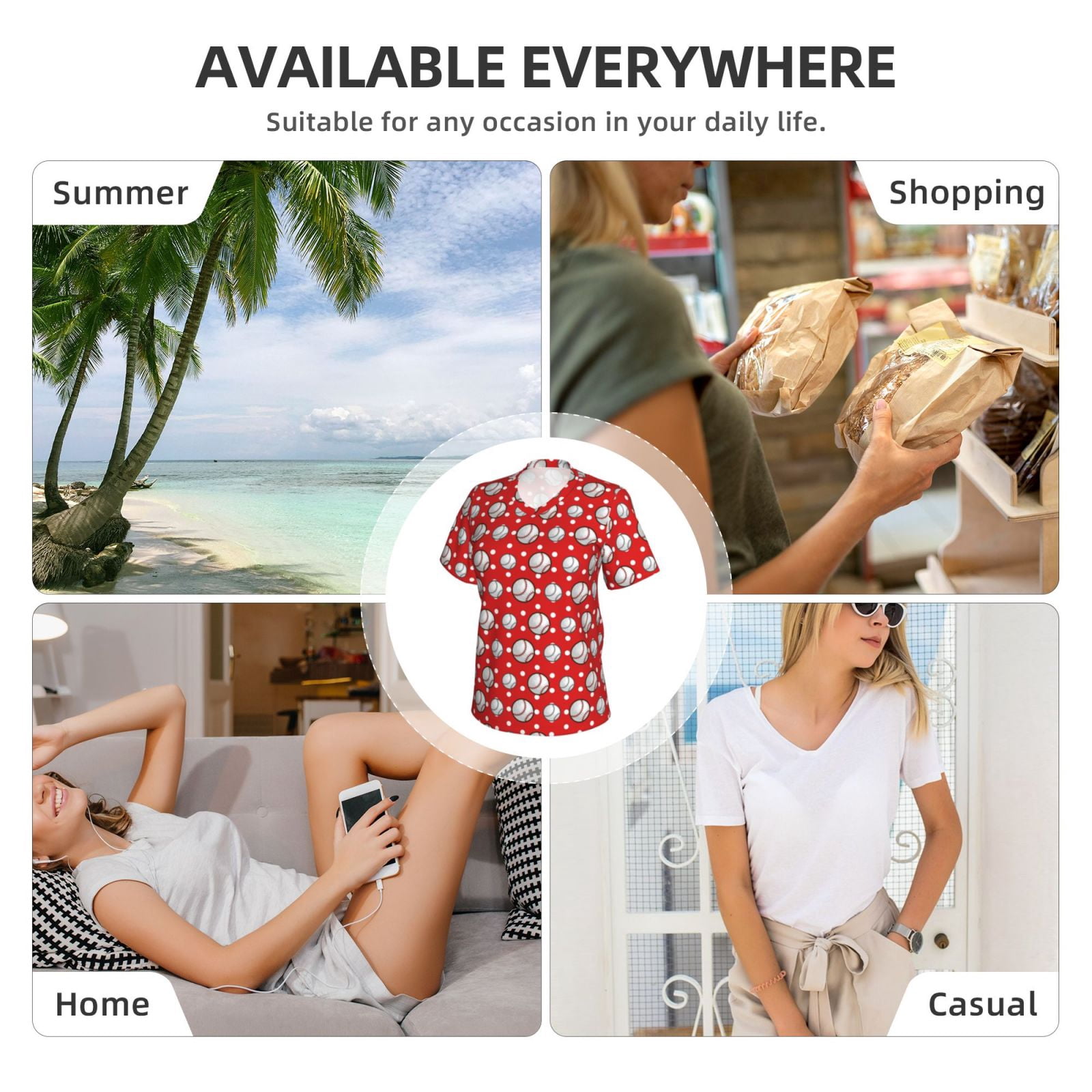 Vsdgher Cute Baseball Women Shirts V Neck Short Sleeve Tops T-Shirt Basic Tees, S to 3XLMedium