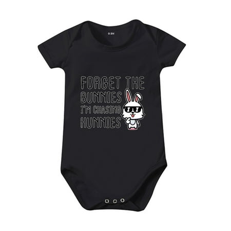 

Baby Girls Bodysuits Short Sleeved Crawl Clothes Cartoon Bunny I Am Chasings Hunnies Print 0 To 24 Months Kids For Boys And Girls